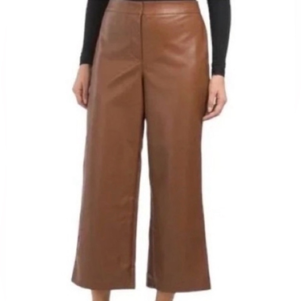 Bagatelle Collection Soft Faux Leather Cropped Wide Leg Brown Pants Size XL